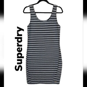 Superdry Black & White Striped Miami Stretch BodyCon Tank Dress sz 8. Summer